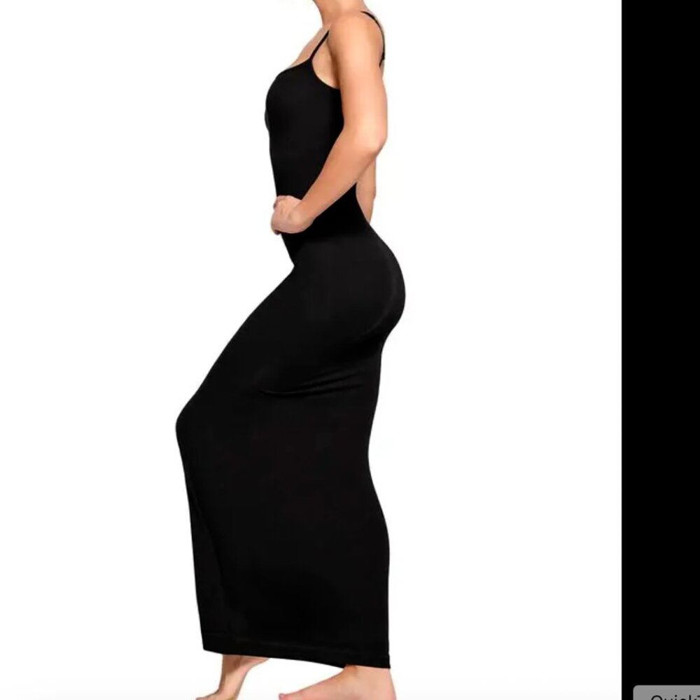 SKIMS Soft Lounge Long Slip Dress – Onyx Ribbed – XS – Like New - Picture 3 of 7